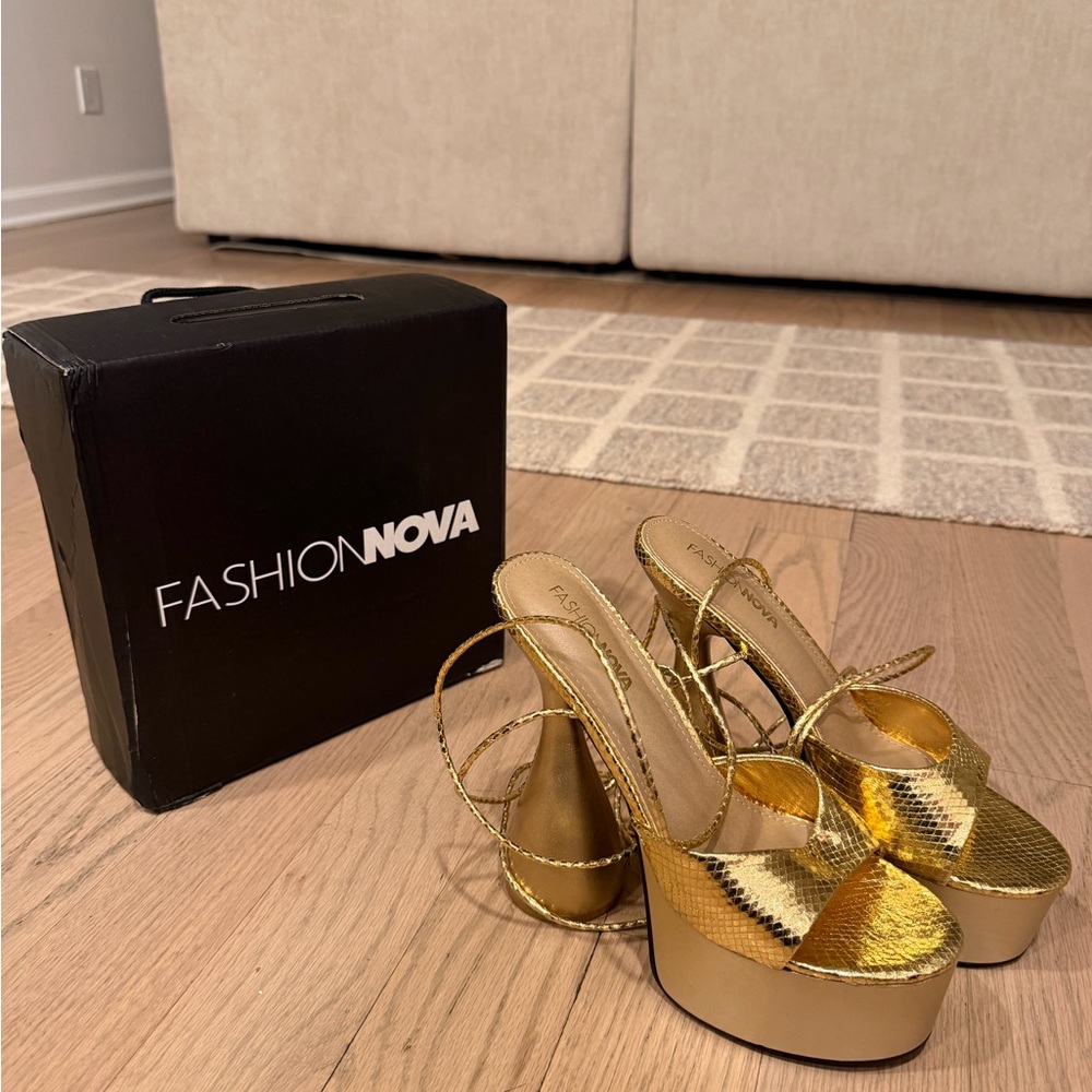 Fashion Nova Shimmering Gold Platform Sandals